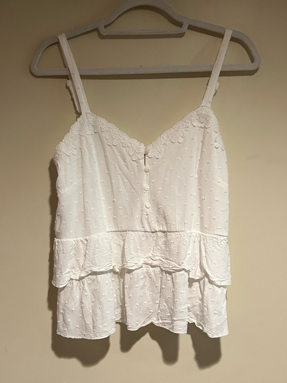 Urban Romantics White Ruffled Swiss Dot Tank Top Sz Med
